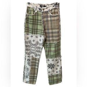 Jaded London Patchwork Bandana Boyfriend Denim Jeans Plaid Size 25 NEW